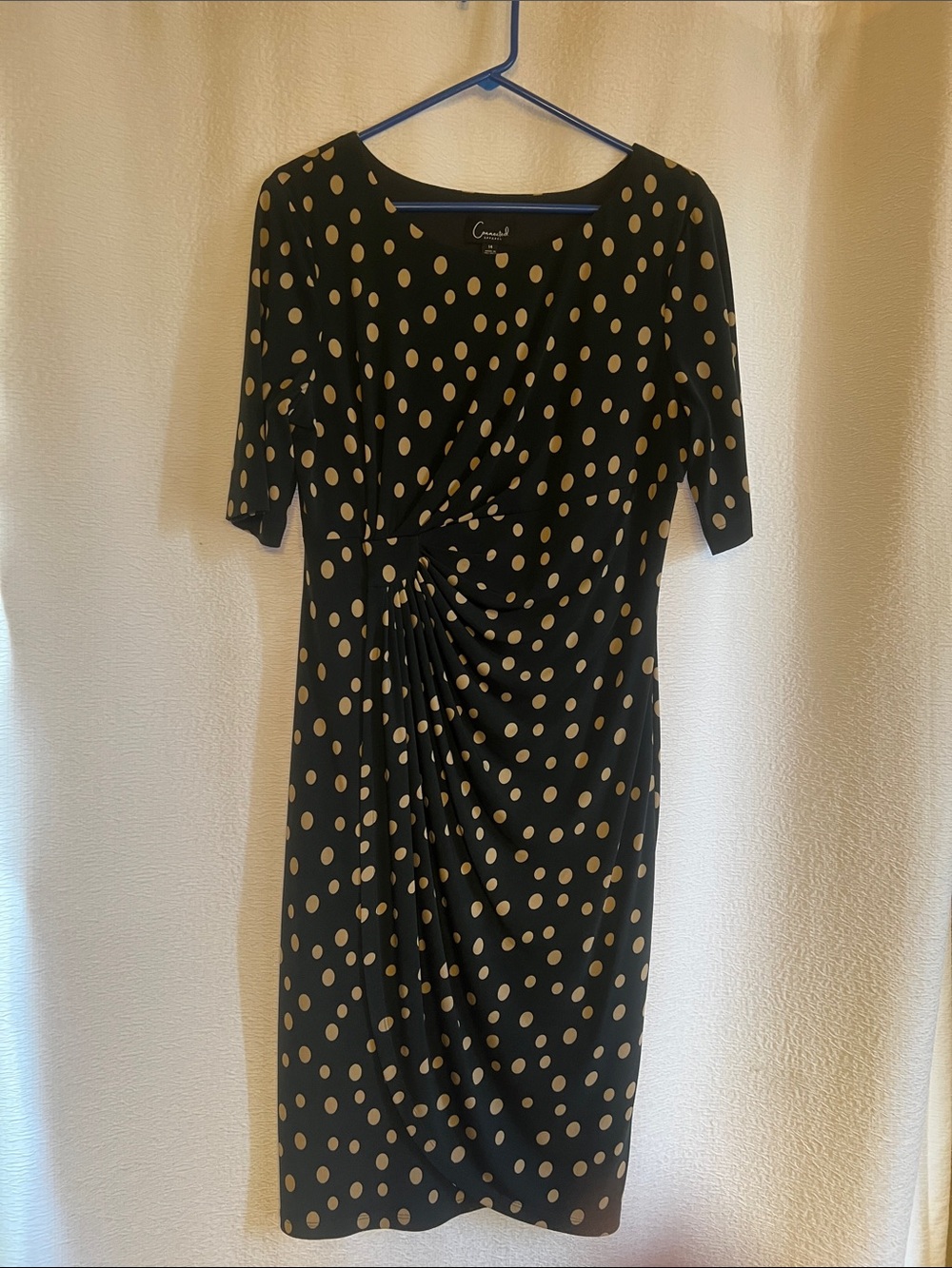 Polka Dot Ruched Dark Green & Cream Midi Dress by